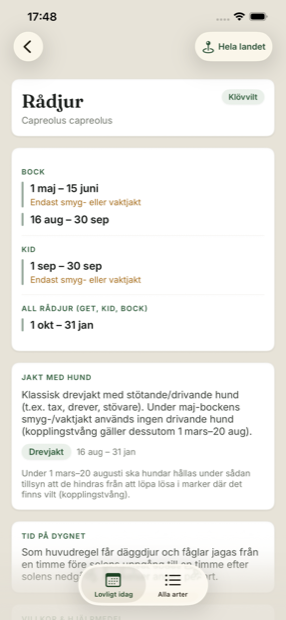Artkort med jakttider